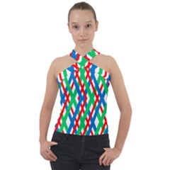 Geometric Line Rainbow Cross Neck Velour Top