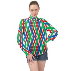 Geometric Line Rainbow High Neck Long Sleeve Chiffon Top