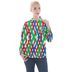 Geometric Line Rainbow Women s Long Sleeve Pocket Shirt