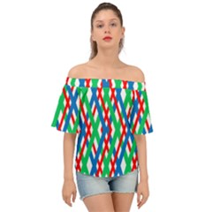 Geometric Line Rainbow Off Shoulder Short Sleeve Top by HermanTelo