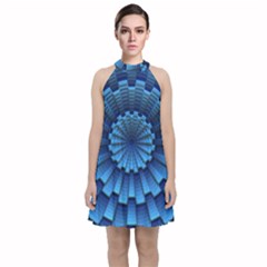 Mandala Background Texture Velvet Halter Neckline Dress 