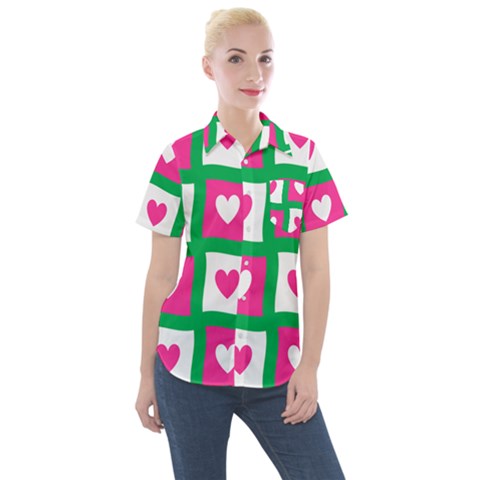 Pink Love Valentine Women s Short Sleeve Pocket Shirt by Mariart