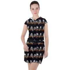 Cute Owl Pattern Drawstring Hooded Dress by bloomingvinedesign