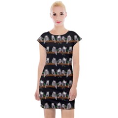 Cute Owl Pattern Cap Sleeve Bodycon Dress by bloomingvinedesign