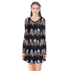 Cute Owl Pattern Long Sleeve V-neck Flare Dress by bloomingvinedesign