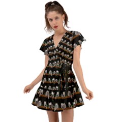 Cute Owl Pattern Flutter Sleeve Wrap Dress by bloomingvinedesign