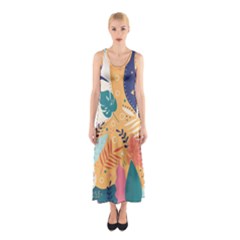 Tropical Pattern Sleeveless Maxi Dress by Valentinaart