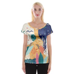 Tropical Pattern Cap Sleeve Top by Valentinaart