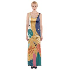 Tropical Pattern Thigh Split Maxi Dress by Valentinaart