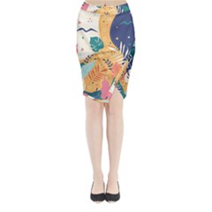 Tropical Pattern Midi Wrap Pencil Skirt by Valentinaart