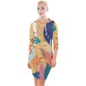 Tropical pattern Quarter Sleeve Hood Bodycon Dress View1