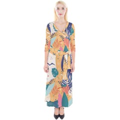 Tropical Pattern Quarter Sleeve Wrap Maxi Dress