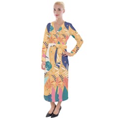 Tropical Pattern Velvet Maxi Wrap Dress by Valentinaart