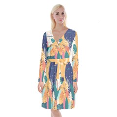 Tropical Pattern Long Sleeve Velvet Front Wrap Dress by Valentinaart