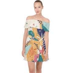 Tropical Pattern Off Shoulder Chiffon Dress by Valentinaart