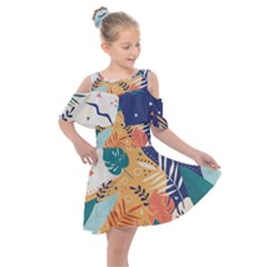 Tropical Pattern Kids  Shoulder Cutout Chiffon Dress by Valentinaart