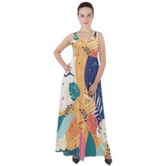 Tropical Pattern Empire Waist Velour Maxi Dress by Valentinaart