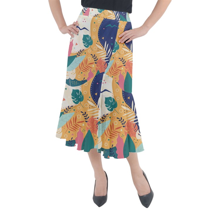 Tropical pattern Midi Mermaid Skirt