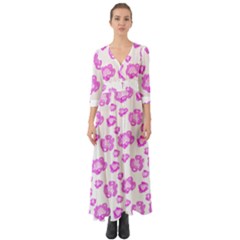 Pink flower Button Up Boho Maxi Dress