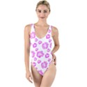 Pink flower High Leg Strappy Swimsuit View1