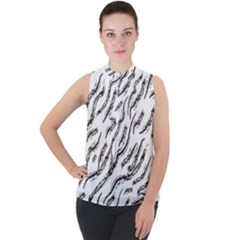 Zebra Mock Neck Chiffon Sleeveless Top by scharamo