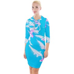 Koi Carp Scape Quarter Sleeve Hood Bodycon Dress by essentialimage