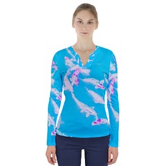 Koi Carp Scape V-neck Long Sleeve Top by essentialimage