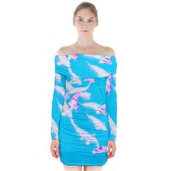 Koi Carp Scape Long Sleeve Off Shoulder Dress by essentialimage