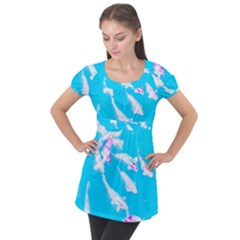 Koi Carp Scape Puff Sleeve Tunic Top by essentialimage