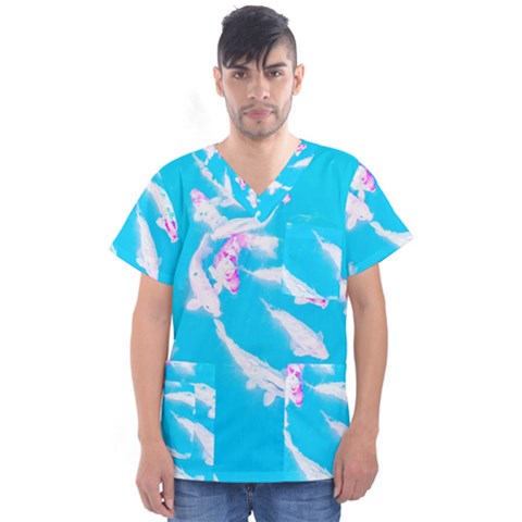 Koi Carp Scape Men s V-neck Scrub Top by essentialimage