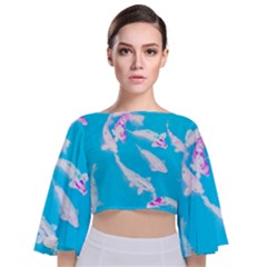 Koi Carp Scape Tie Back Butterfly Sleeve Chiffon Top by essentialimage