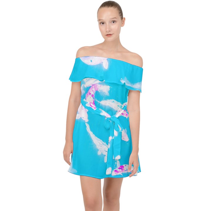 Koi Carp Scape Off Shoulder Chiffon Dress