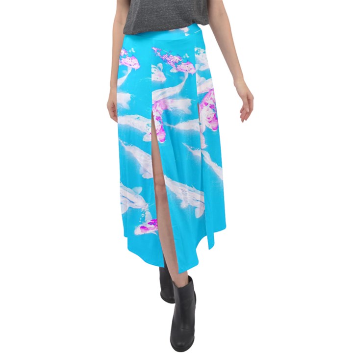 Koi Carp Scape Velour Split Maxi Skirt