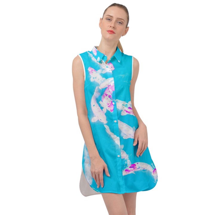 Koi Carp Scape Sleeveless Shirt Dress