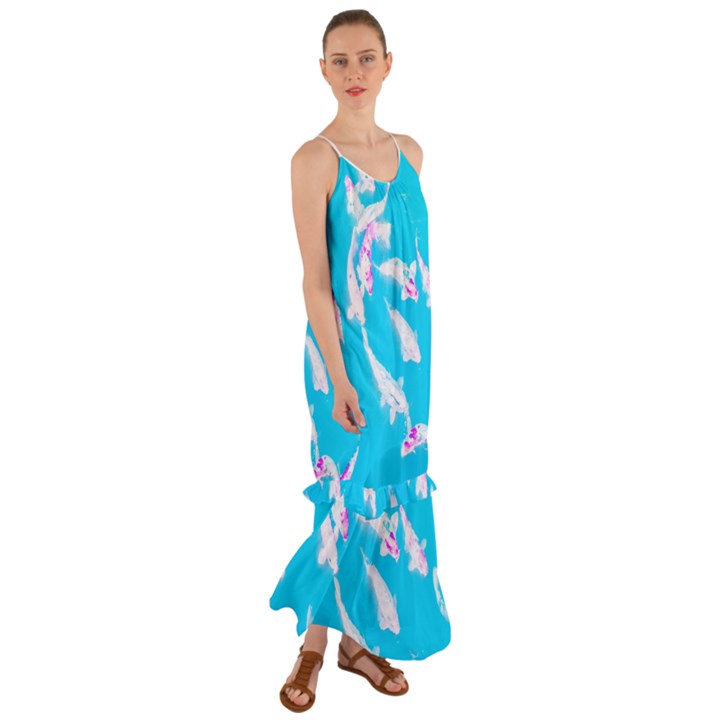 Koi Carp Scape Cami Maxi Ruffle Chiffon Dress