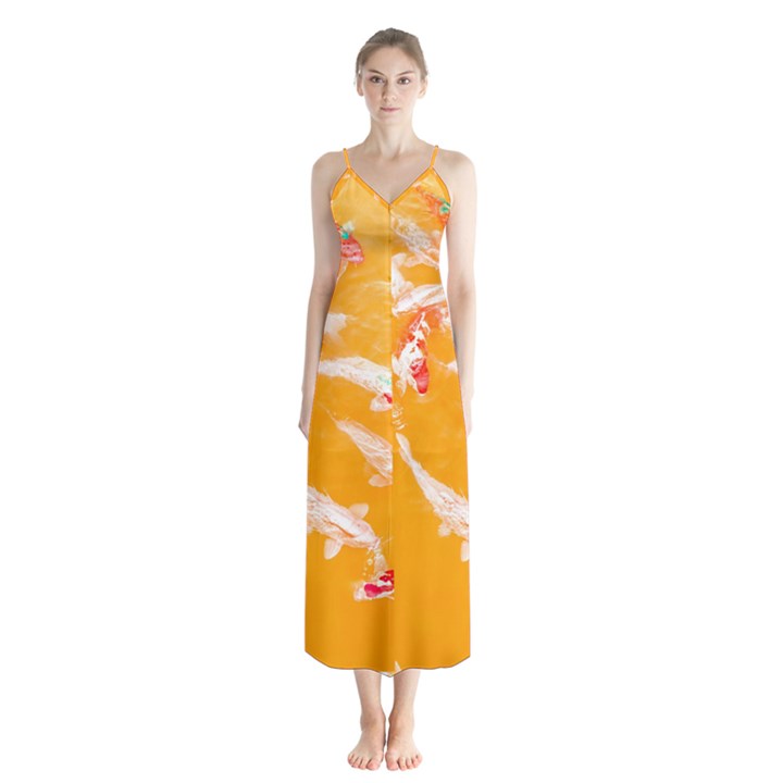 Koi Carp Scape Button Up Chiffon Maxi Dress