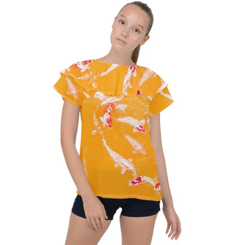 Koi Carp Scape Ruffle Collar Chiffon Blouse by essentialimage