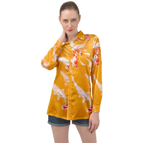 Koi Carp Scape Long Sleeve Satin Shirt by essentialimage