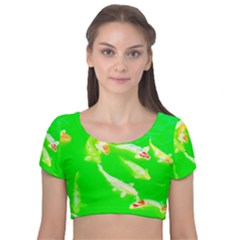 Koi Carp Scape Velvet Short Sleeve Crop Top  by essentialimage