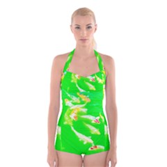 Koi Carp Scape Boyleg Halter Swimsuit  by essentialimage