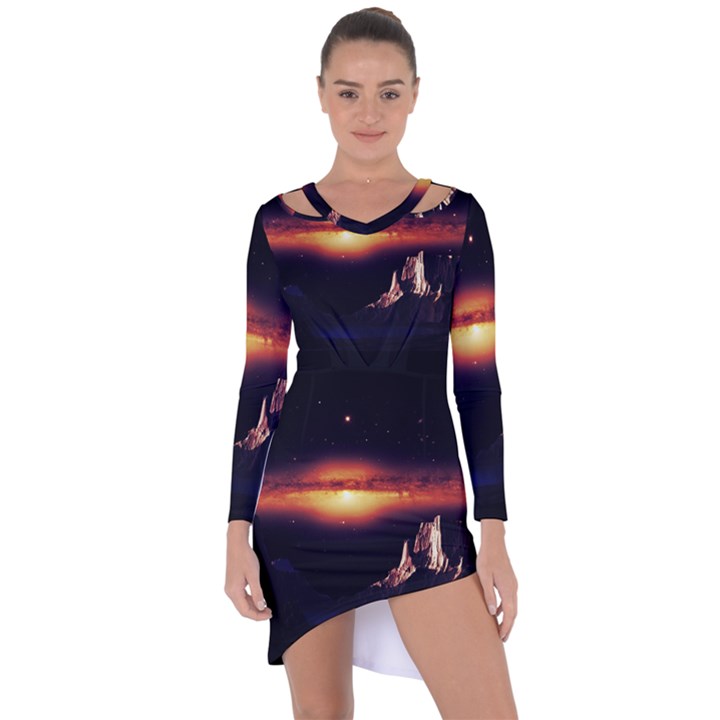 Space Star Galaxies Universe Asymmetric Cut-Out Shift Dress