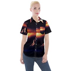 Space Star Galaxies Universe Women s Short Sleeve Pocket Shirt