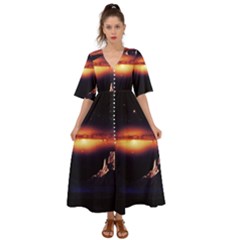 Space Star Galaxies Universe Kimono Sleeve Boho Dress