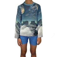 Lunar Landscape Space Mountains Kids  Long Sleeve Swimwear by Simbadda