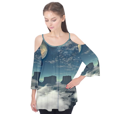 Lunar Landscape Space Mountains Flutter Tees by Simbadda