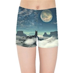 Lunar Landscape Space Mountains Kids  Sports Shorts by Simbadda