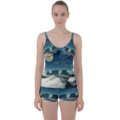 Lunar Landscape Space Mountains Tie Front Two Piece Tankini by Simbadda