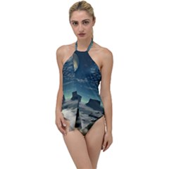 Lunar Landscape Space Mountains Go With The Flow One Piece Swimsuit by Simbadda