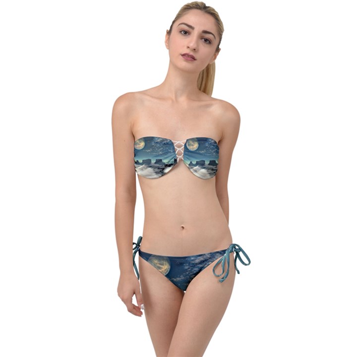 Lunar Landscape Space Mountains Twist Bandeau Bikini Set