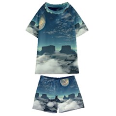 Lunar Landscape Space Mountains Kids  Swim Tee And Shorts Set by Simbadda